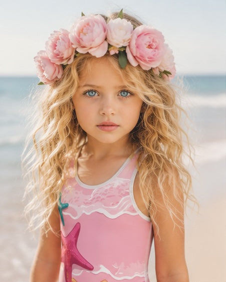 Pink Starfish Paradise Kids Swimsuit