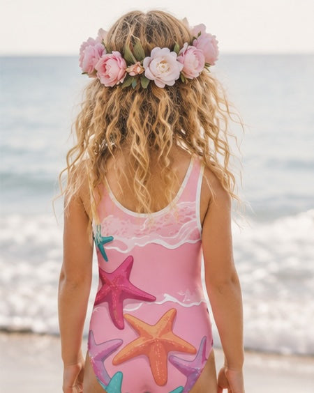 Pink Starfish Paradise Kids Swimsuit