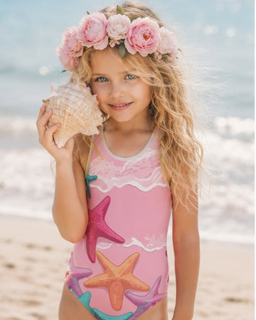 Pink Starfish Paradise Kids Swimsuit