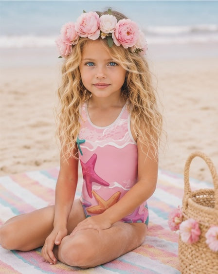 Pink Starfish Paradise Kids Swimsuit